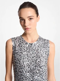 Hand-Embroidered Sequin Silk Georgette Shift Dress