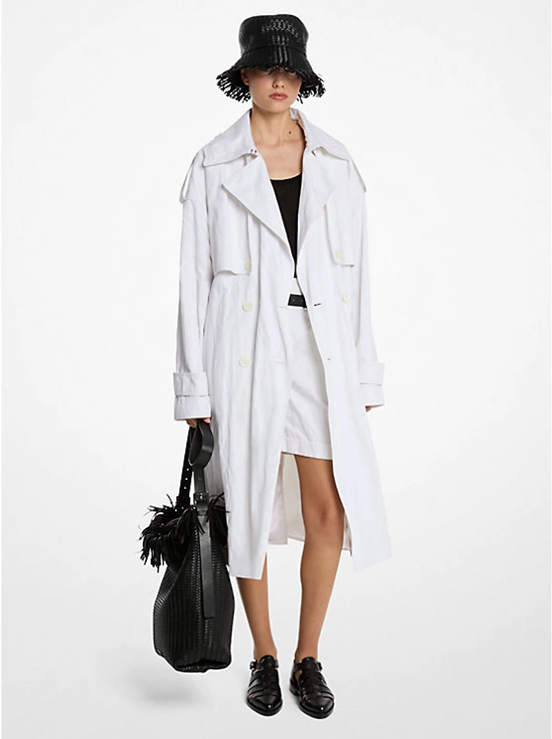 Crushed Cotton Gabardine Trench Coat