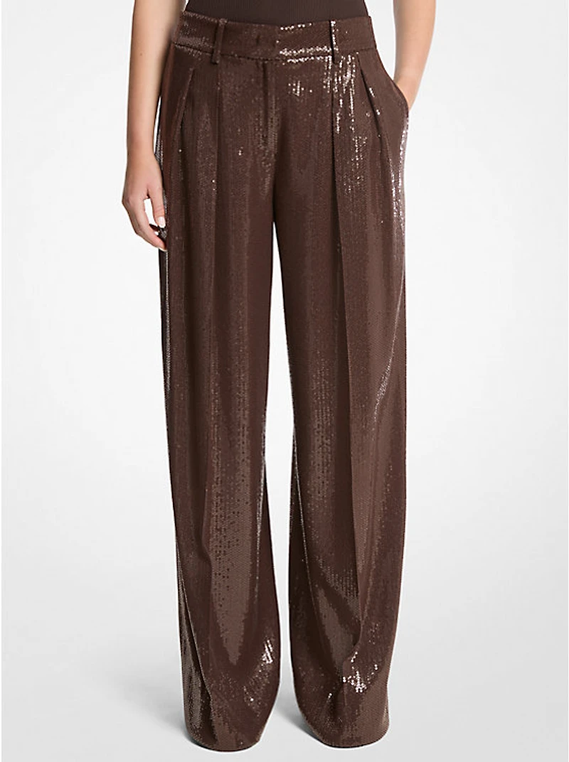 Sequined Crepe Sablé Wide-Leg Trousers
