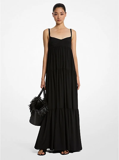 Organic Crepe De Chine Tiered Maxi Dress