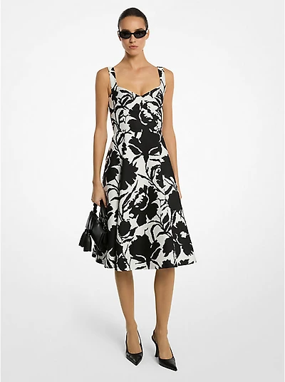 Floral Chiné Cotton and Silk Jacquard Bustier Dress