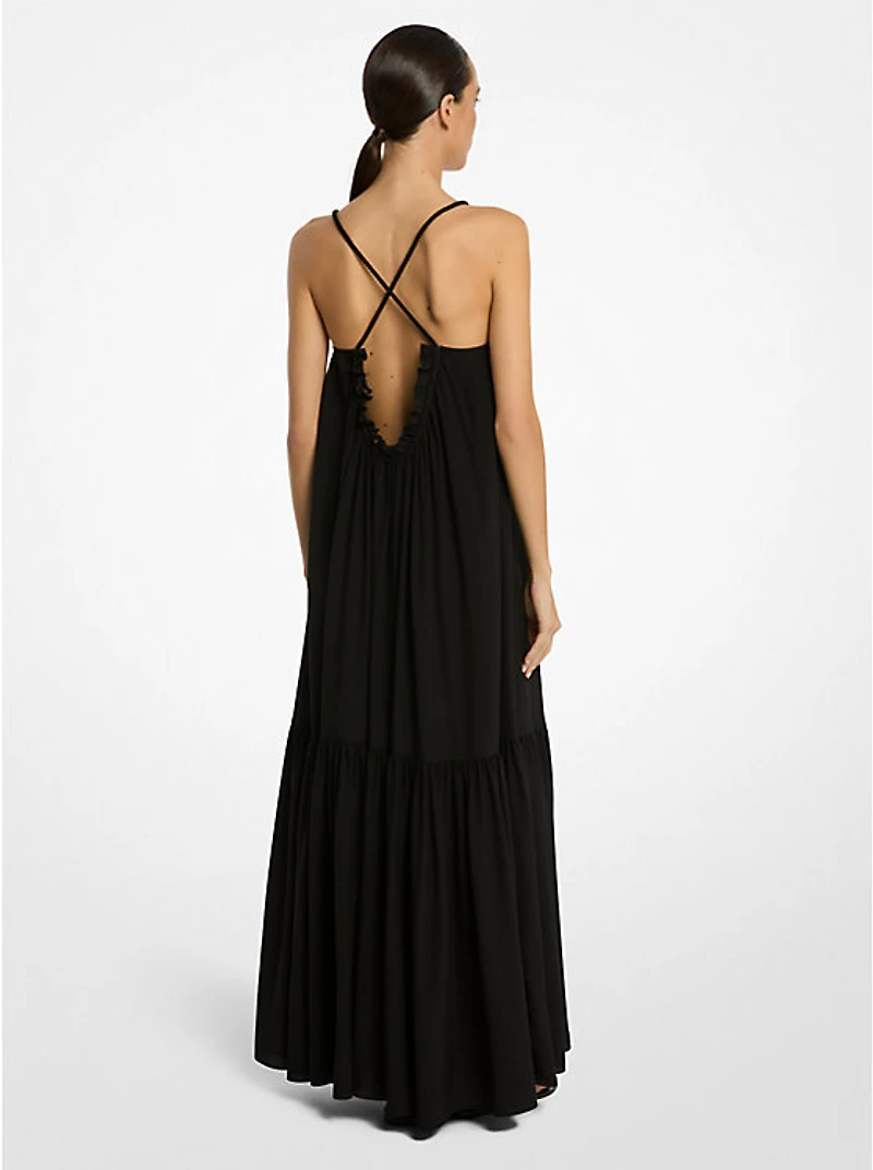 Silk Crepe De Chine Draped Backless Dress