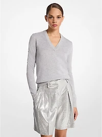 Metallic Viscose Blend V-Neck Sweater