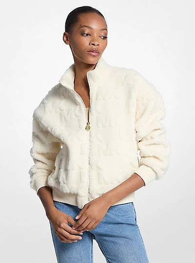 Logo Jacquard Sherpa Zip-Up Jacket