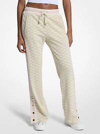 Logo Print Metallic Stretch Knit Track Pants