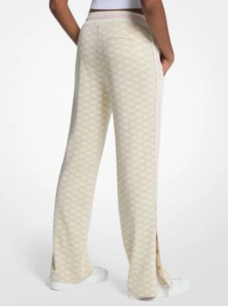 Logo Print Metallic Stretch Knit Track Pants