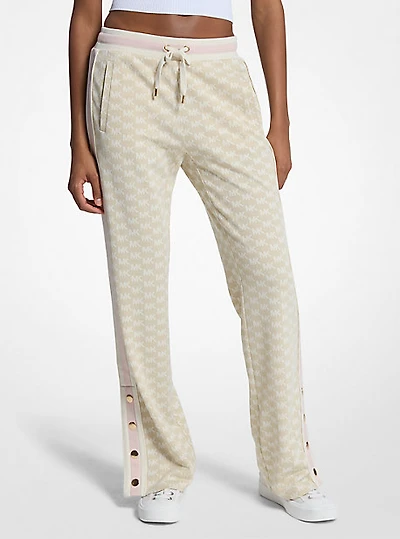 Logo Print Metallic Stretch Knit Track Pants