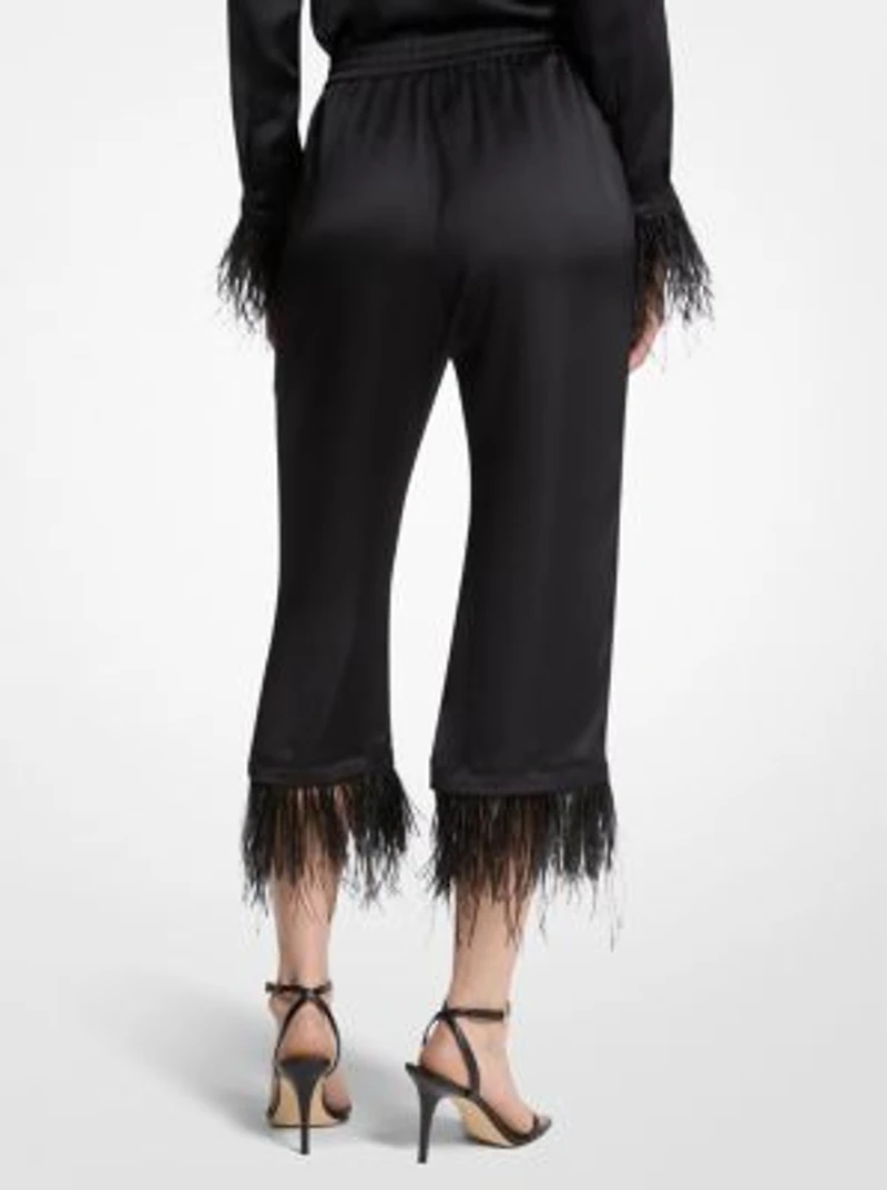 Feather Trim Satin Pajama Pants
