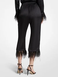 Feather Trim Satin Pajama Pants