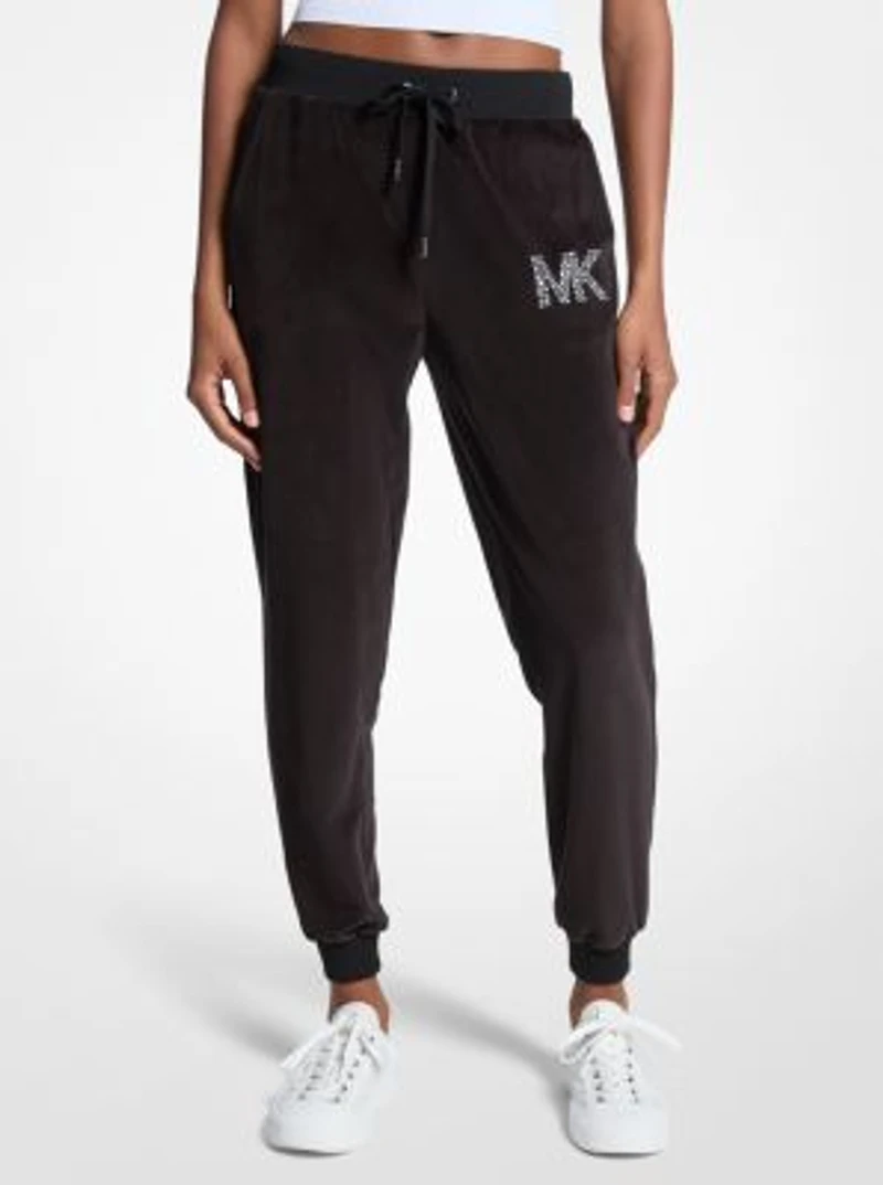 Embellished Logo Velour Joggers