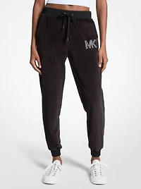 Embellished Logo Velour Joggers