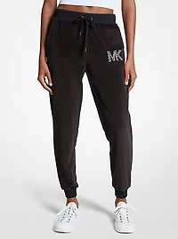 Embellished Logo Velour Joggers