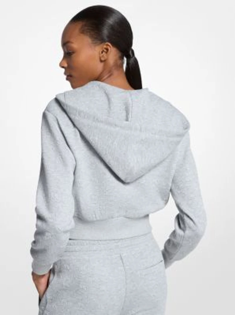 Logo Jacquard Cropped Zip-Up Hoodie