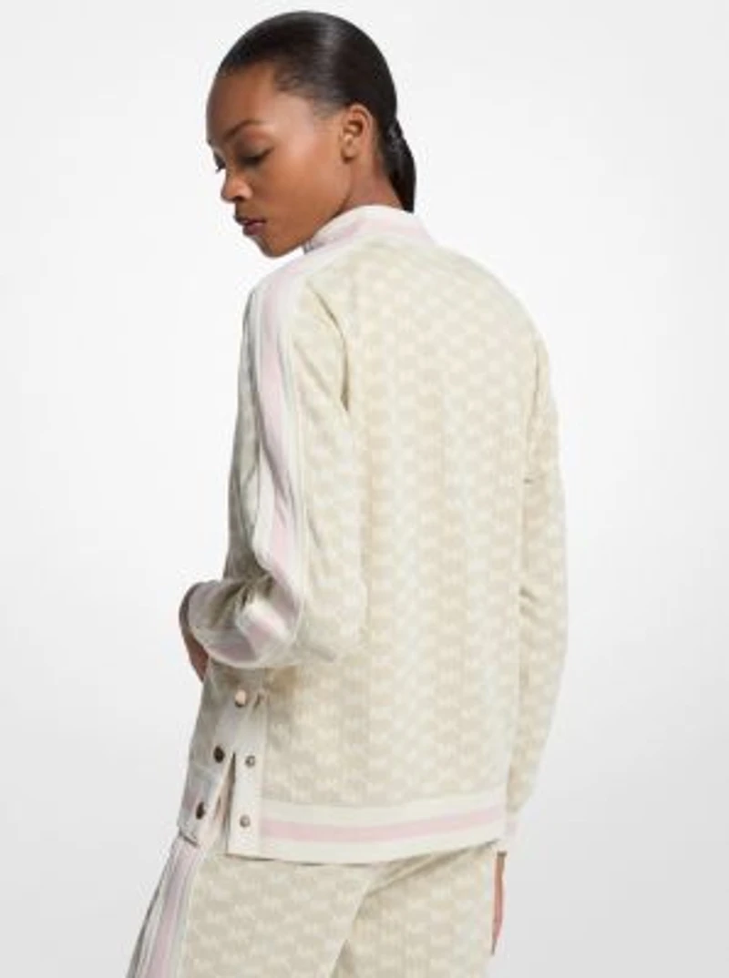 Logo Print Metallic Stretch Knit Half-Zip Jacket