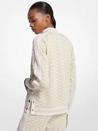 Logo Print Metallic Stretch Knit Half-Zip Jacket