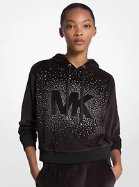 Embellished Logo Velour Hoodie