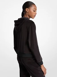 Embellished Logo Velour Hoodie