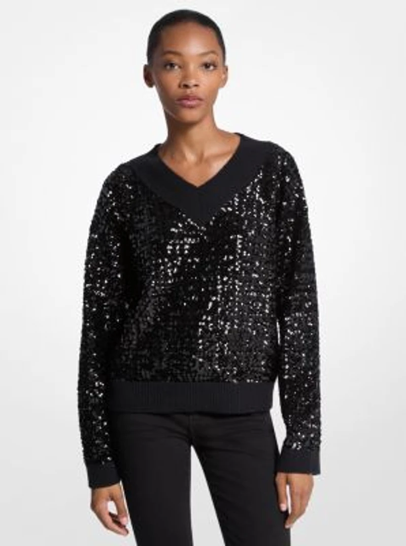 Sequined Cotton Blend Sweater