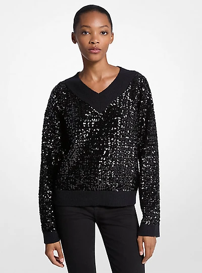 Sequined Cotton Blend Sweater