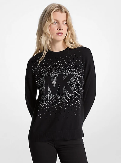 Embellished Logo Cotton Blend Sweater