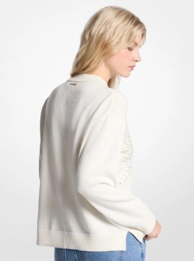 Embellished Logo Cotton Blend Sweater
