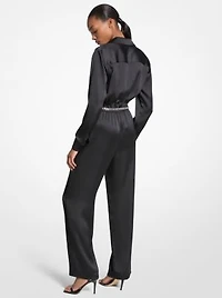 Satin Long Sleeve Belted Jumpsuit