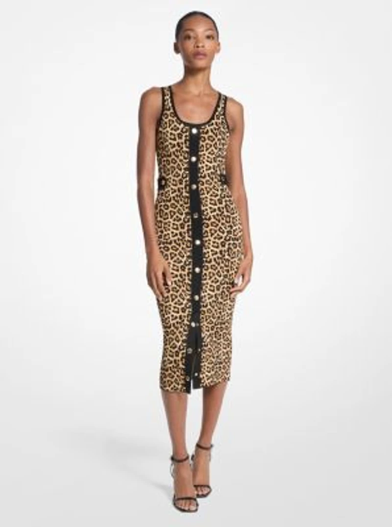 Leopard Print Stretch Viscose Midi Tank Dress