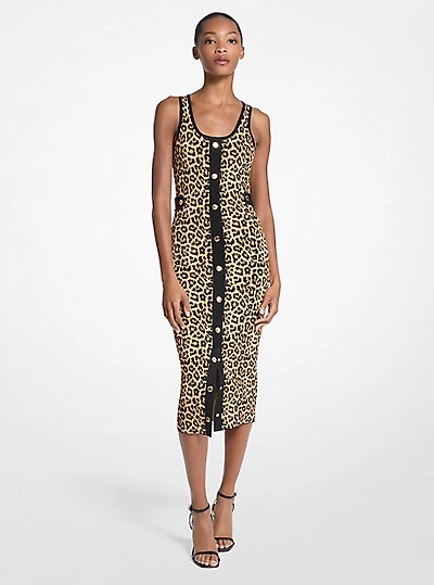 Leopard Print Stretch Viscose Midi Tank Dress