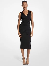 Stretch Matte Jersey Ruched Midi Dress