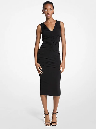 Stretch Matte Jersey Ruched Midi Dress