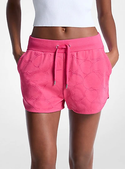 Heart Embroidered Cotton Blend Shorts