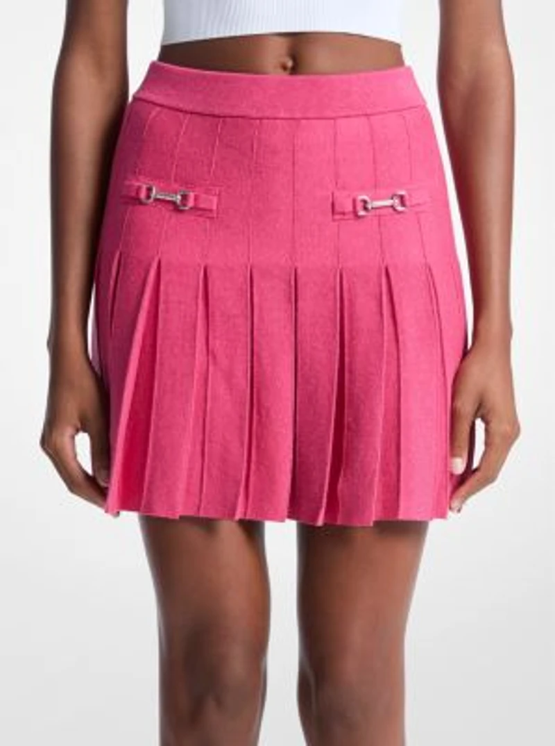 Pleated Cotton Blend Mini Skirt