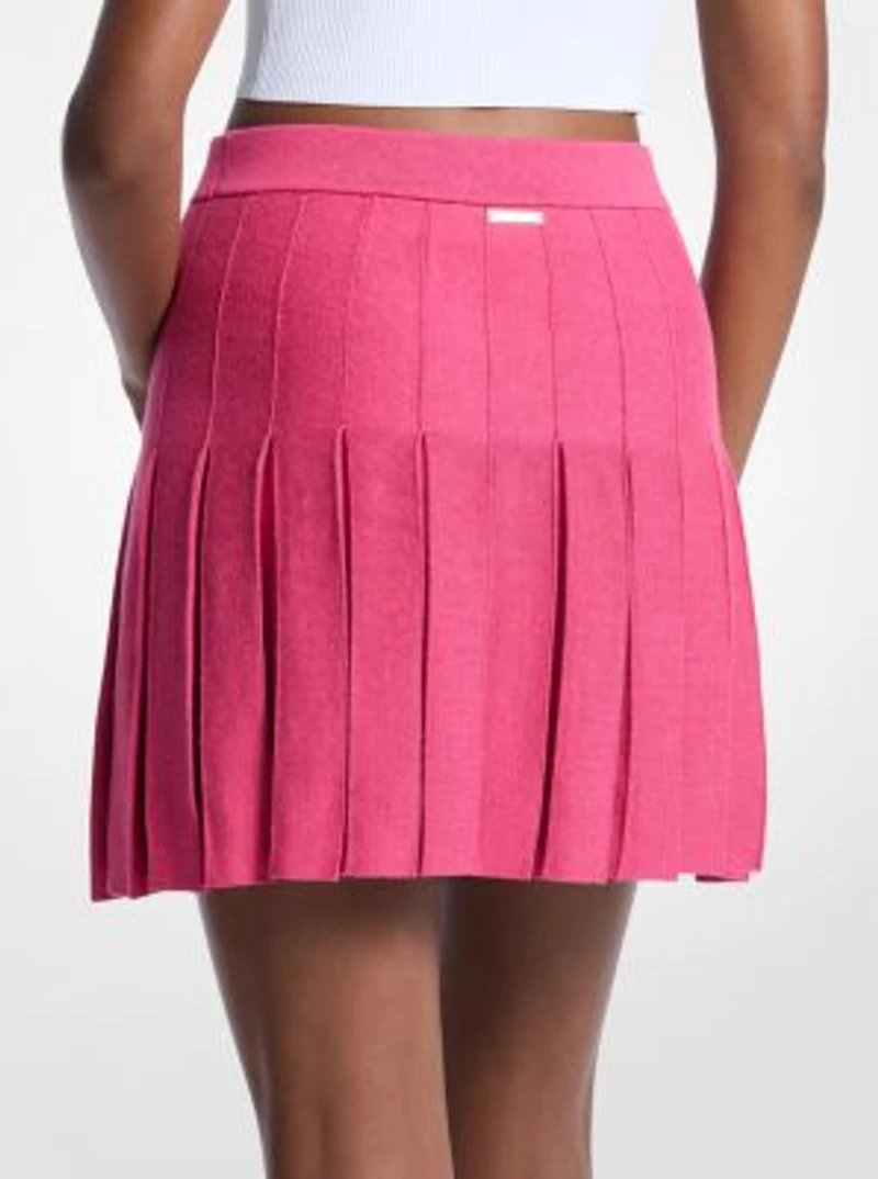 Pleated Cotton Blend Mini Skirt