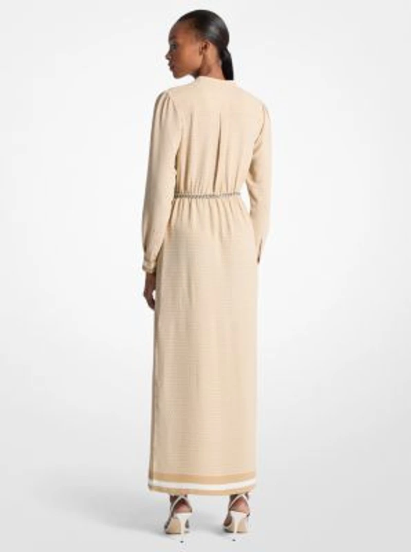 Logo Print Satin Belted Maxi Dress