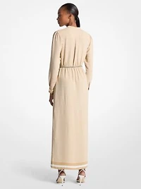 Logo Print Satin Belted Maxi Dress