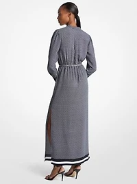 Logo Print Satin Belted Maxi Dress