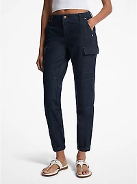 Washed Stretch Denim Cargo Jeans