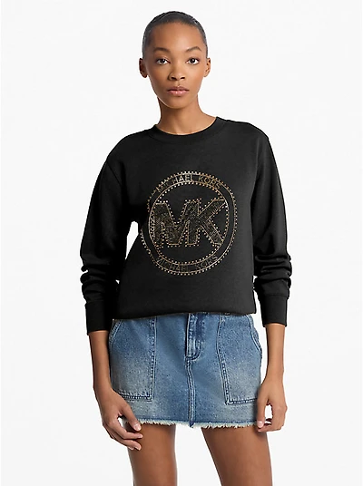 Embellished Logo Cotton Blend Sweatshirt