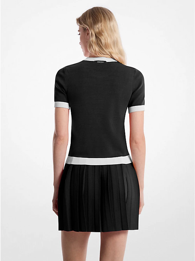 Stretch Knit Short-Sleeve Sweater