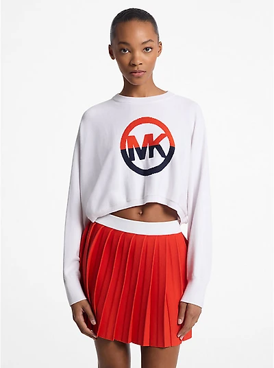 Color-Block Logo Cotton Blend Cropped Sweater