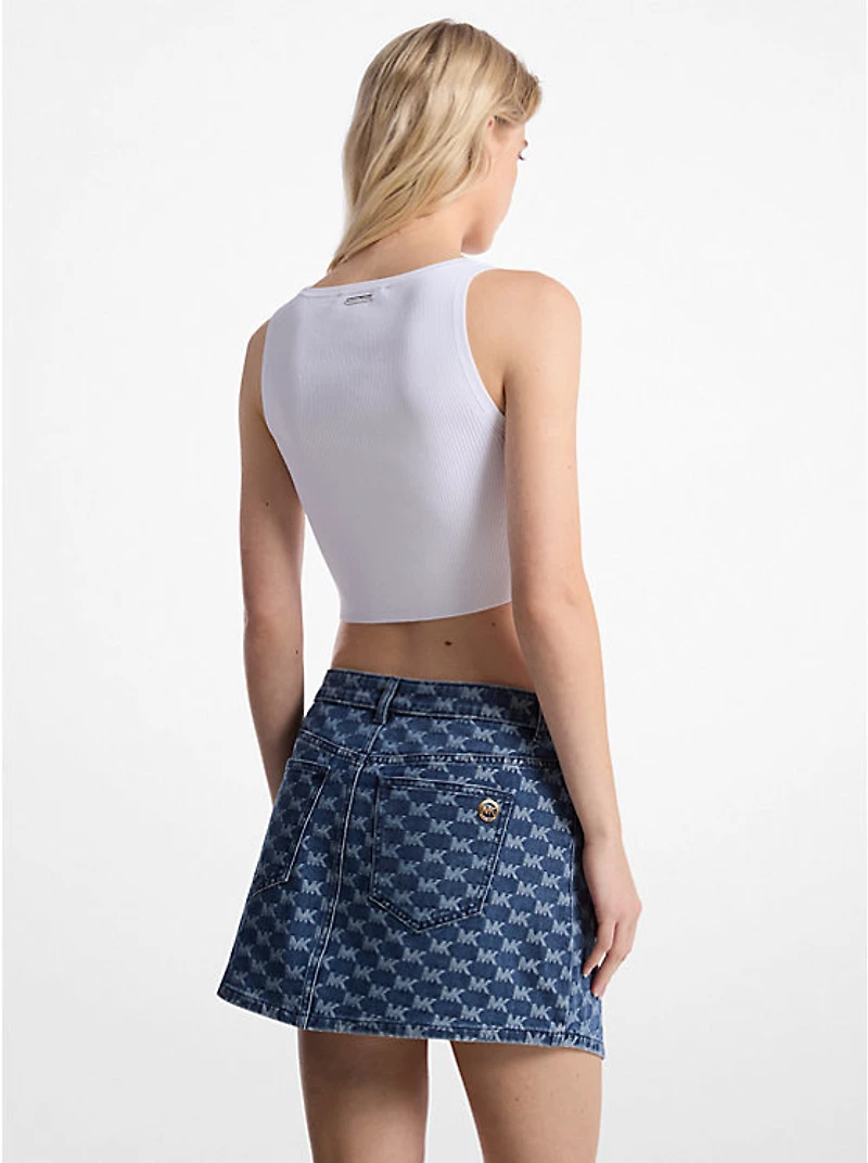 Logo Jacquard Denim Wrap Skirt