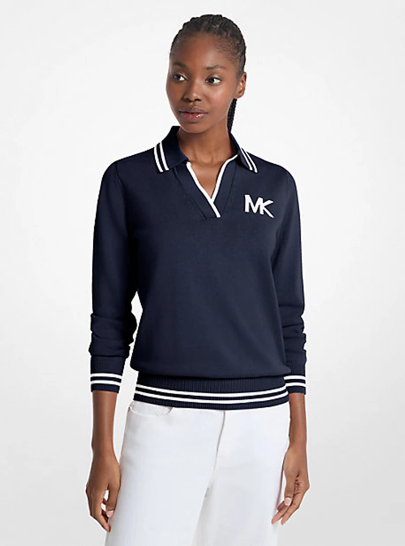 Cotton Blend Polo Sweater