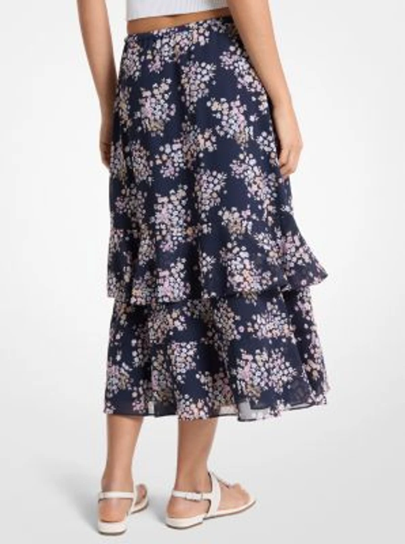 Floral Print Georgette Midi Skirt