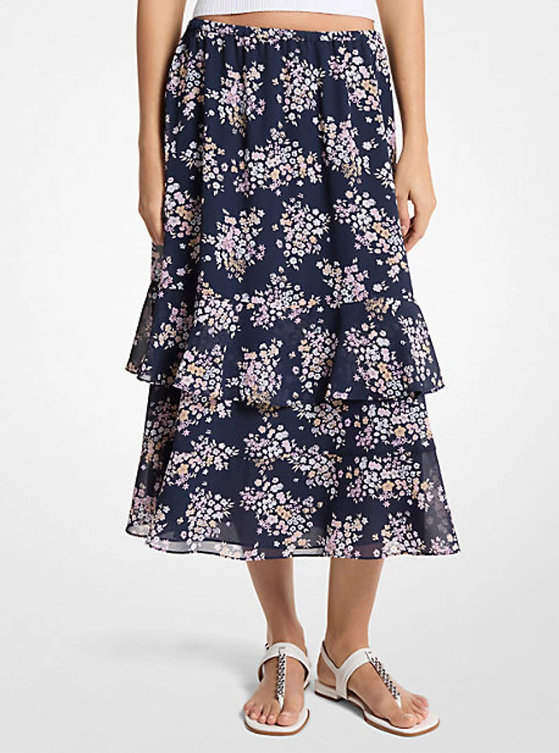 Floral Print Georgette Midi Skirt