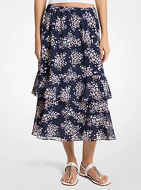 Floral Print Georgette Midi Skirt