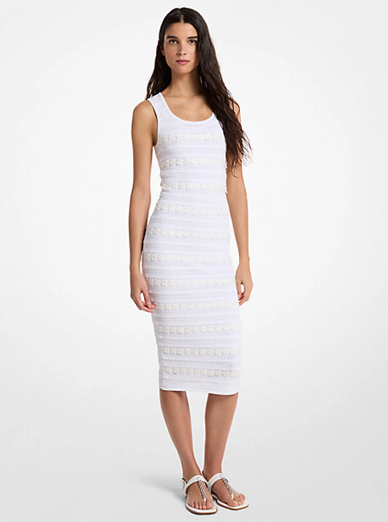 Floral Embellished Stretch Knit Midi Dress