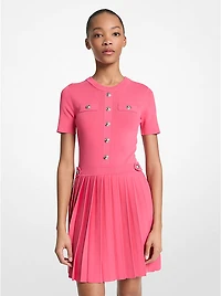 Stretch Knit Pleated Mini Dress