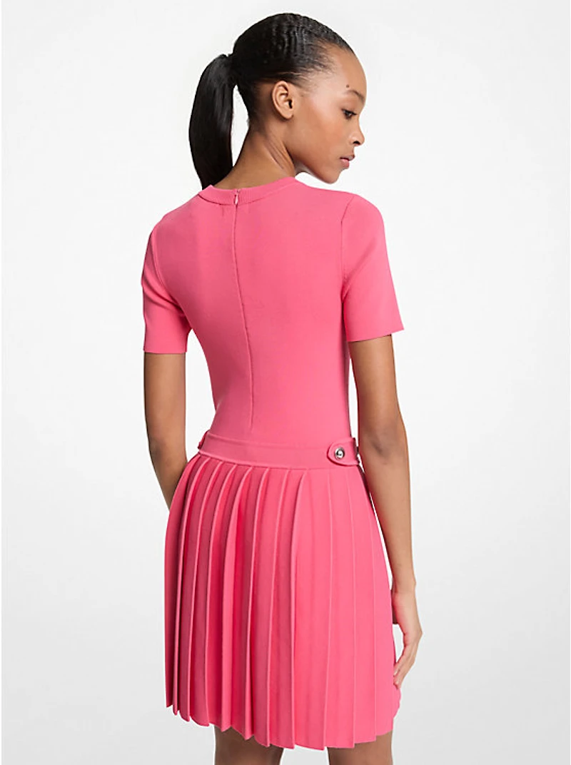 Stretch Knit Pleated Mini Dress