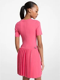 Stretch Knit Pleated Mini Dress