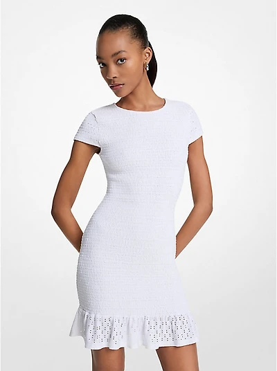 Smocked Knit Mini Dress